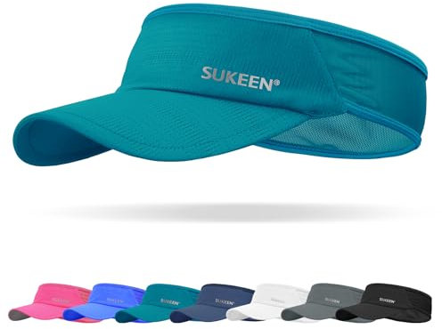 Sukeen Sports Sun Visor Men Women Lightweight Packable Cooling Stretchy Visor Hat for Running, Tennis, Golf, Teal Blue, One size