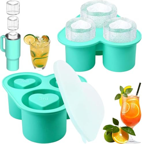 Silicone Ice Cube Tray for Stanley Cup, 3 Sizes Hollow Cylinder Ice Maker Mould with Lid for Freezer, BPA Free, Ice Mold Compatible with 20/30/40 oz Cup for Chilling Drinks Tea Coffee Cocktail Whiskey
