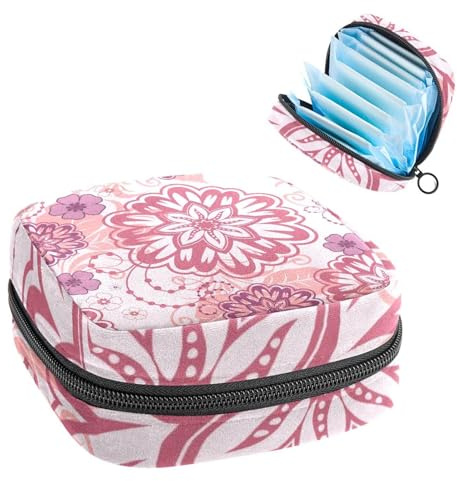 Aufbewahrungstasche für Damenbinden, Menstruationstassenbeutel, Periodenbeutel Organizer für Damenbinden, Tampons, rosa Mandala-Blumenmuster