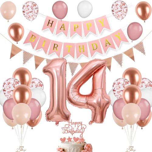 14. Geburtstag Deko Roségold, Luftballon 14. Geburtstag, Geburtstagsdeko 41 Jahr, Mädchen 41 jahre Geburtstag deko, Zahl 14 Luftballons Tortendeko Roségold Weiß Rosa Ballons für Geburtstag Party Deko