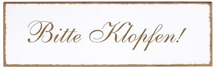 Dekolando Deko Türschild - Bitte Klopfen! - Schild 150 x 50 mm - Schilder Türschilder Namensschilder Wohnung selbstklebend Holzschild Tür Holzschilder
