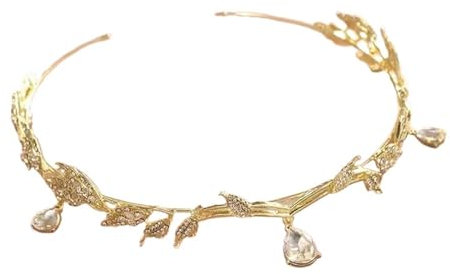 XUCZHAI Elfen-Stirnband Modische Elfenkrone, Herz-Diademe im Ethno-Stil, Stirn-Haarschmuck, sanftes und Elegantes Haarband(Gold)