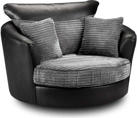Tango Kingsize Jumbo Cord Sofa Range – Swivel chair - Luxurious Living Room Furniture (GREY/BLACK, Swivel Chair)