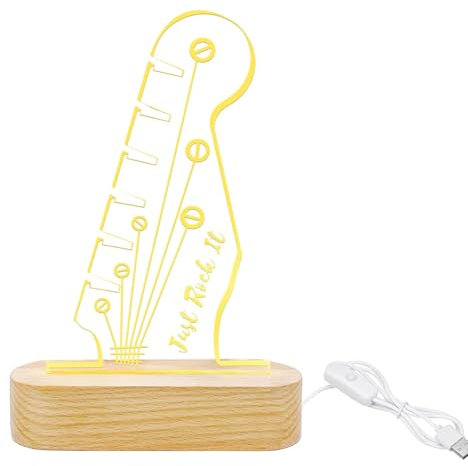 Light Up Gitarren-Pick-Halter, Personalisierte Acryl E-Gitarre Kopfplatte Geformt Pick-Halter mit hölzernen Basis für Picks Lagerung und Anzeige, Geschenk für Gitarrenspieler Gitarristen
