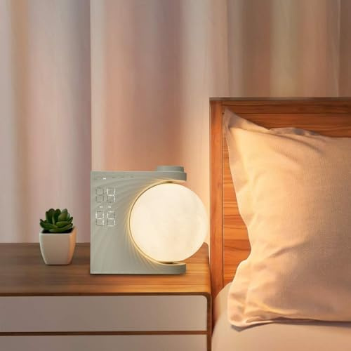 Neoglint Moon Lamp RGB Color Changing Moon Night Light, Dual Alarm Clocks with Snooze, Wake-Up Light, White Noise Machine for Sleep, Dimmable Bedside Lamp, Timer Setting, Type-C Plug-and-Play