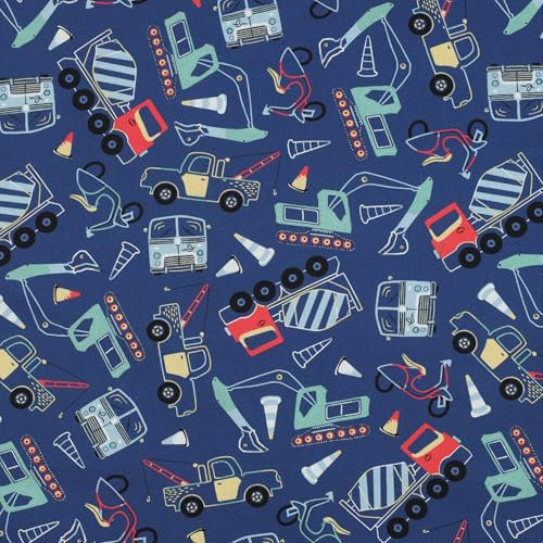VmG-Store Baumwollstoff Meterware 140cm Breite Stoffe zum Nähen Nähstoff Kinderstoff für Kissen Babykleidung Kinderkleidung DIY (Arbeitsfahrzeuge Bc030)