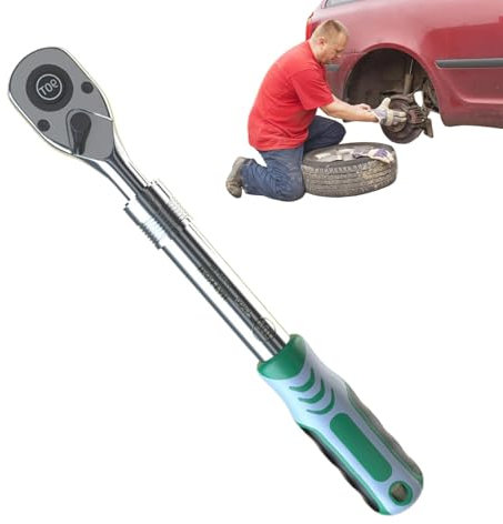Byeaon Einziehbarer Ratschenschlüssel – Ausziehbarer 90-Zahn-Steckschlüssel mit Schnellspann-Ratschenschlüssel, verstellbares reversibles Handwerkzeug, 1,27 cm Reparaturwerkzeug für Maschine und Auto