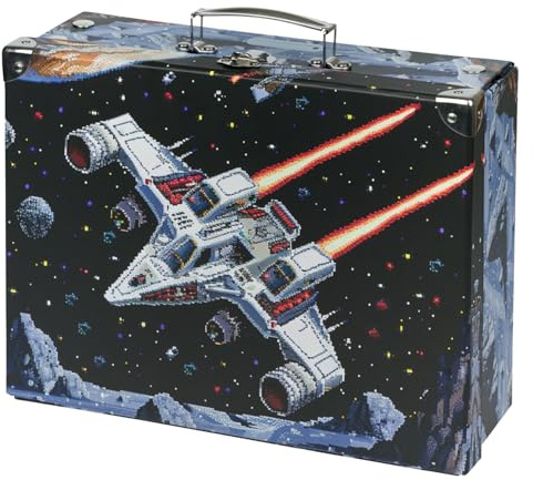 Baagl Faltbarer Kinderkoffer für Schulbedarf mit Metalgriff - Pixel Space | Der Pappkoffer für Kunstunterricht und Spielzeug ist ein praktischer Spielzeugkoffer oder Spielkoffer für Bastelsachen.
