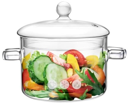 Glass Pots for Cooking on Stove, 1.5L/50oz Glass Cooking Pot with Lid, Heat-Resistant Simmer Pot for Stove Potpourri, Saucepan Pot FIts for Cooking, Soup, Milk, Tea.