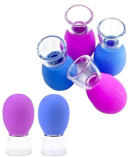 Facial Cupping Lot de 6 ventouses en verre avec balle d'aspiration en silicone, silicone thérapie par ventouses pour la désintoxication, stimulation du flux lymphatique, raffermissement de la peau