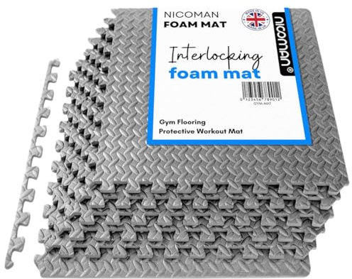 Nicoman 6Pcs Large Interlocking Floor Mats 60x60cm, EVA Foam Gymnastics Mat Tiles for Heavy Weight Workout Exercise Home