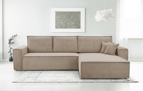 AXLIVING Cord Couch L Form – Cedria L+R Wohnlandschaft 287 cm Beige