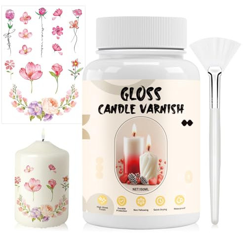 Barniz para Pintura Acrilica, Barniz Velas, Barniz al Agua, Barniz para Arcilla Secado al Aire con Tatuajes para Velas y Pincel, Brillo, Resistente al Agua, Fijador de Color, 150 ml