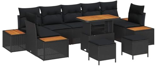 vidaXL Gartensofa-Set 10 STK. 9-Sitzanzahl Schwarz Poly Rattan