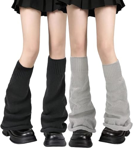 SGQTZDZQ 2 Pairs Black Leg Warmers, Knitted Long Leg Warmers Ladies, Legwarmers 80s High Stocks for Ice Skating Festival Outdoor