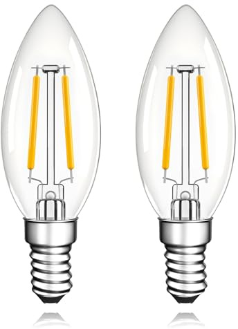 Lampadine LED E14, lampadine a candela da 25 Watt, bianco caldo 2700K, lampadine vintage con filamento da 2W per lampadari, lampadine a candela per la casa, senza sfarfallio, 220V, 200LM, 2 pezzi