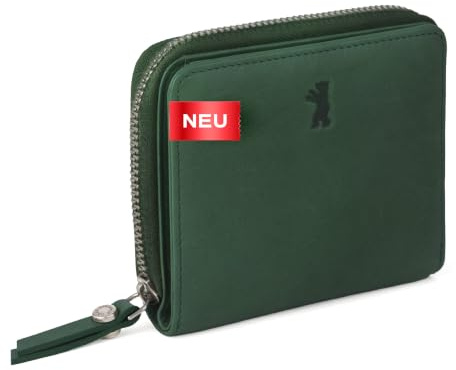Berliner Bags Geldbörse Damen Sara Premium, Portemonnaie aus Leder - Grün | Kleiner Geldbeutel mit TÜV-geprüftem RFID-Schutz, Platz für 8 Karten, inklusive Geschenkbox