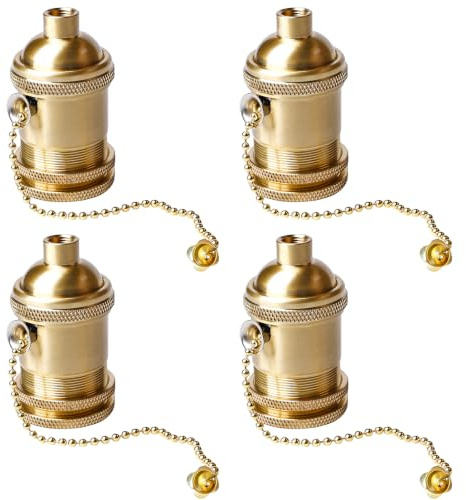 GAOUTO 4 Stück Vintage E27 Lampenfassung, Lampenhalter mit Pull Kette Schalter, Sockel Aluminium, Lampenhalter für Glühbirne Wand Deckenleuchte Tisch Edison Pendelleuchte Hängelampe DIY Zubehör