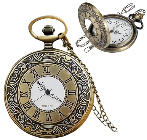 QEEROYO Vintage Taschenuhr, Vintage Taschenuhr mit Kette, Retro Quarz Mit Kette für Männer Frauen Vater Opa Geburtstag Jahrestag