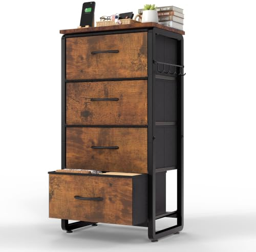 HOKEEPER Kommode Stoffbezug | Sideboard, Chest of Drawers, Stoffschubladen, Holz, mit Schubladen, für Wohnzimmer, für Schlafzimmer, für Flur