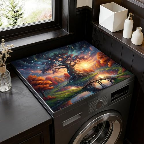 SUPERDANT Washing Machine Cover for Top Pad Dryer Top of Washer or Dryer Protector Mat for Washing Machine Accessories Non Slip Waterproof Dreamlike Forest Trees 60x50cm