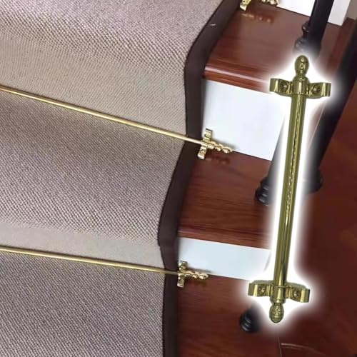 NMKSYX Hübsche Goldfarbene Treppenläuferstangen, Treppenteppichstange Für Traditionelle Oder Vintage-Häuser, Minimalistischer Stil, Treppenteppichhalter(9pack,38/97cm)