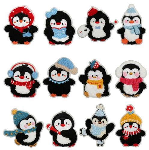 Pinguin Bestickte Aufnäher zum Aufbügeln Applikation Patch – 12 Stück Niedlicher Pinguine Iron on Sew on Patches für Jacken,Kleidung,Kleid,T-Shirt,Hüte,Taschen,Jeans,Rucksäcke,Shoes,DIY-Aufnäher