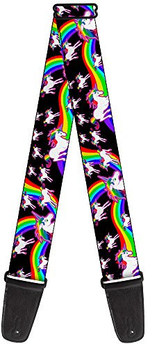 Buckle-Down GS-W32109 Gitarrengurt Einhörner Rainbow Swirl Schwarz, 5,1 cm breit, 73,7–137,2 cm Länge