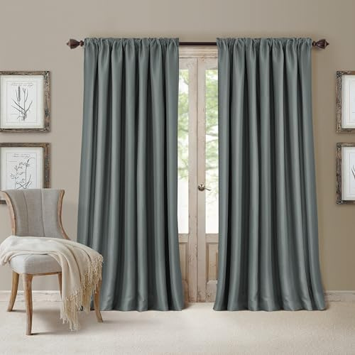 Elrene Home Fashions All Seasons Energy Efficient Room Darkening Rod Pocket Window 52 x 108 Dusty Blue