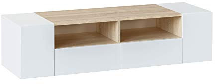 Habitdesign Modulo TV, Mueble de Salon, Juego de Muebles, Modelo Tamiko, Acabado en Blanco Artik y Roble Canadian, Medidas: 138 cm (Ancho) x 36 cm (Alto) 42 cm (Fondo)