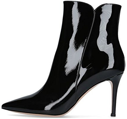 Soireelady Damen Ankle Boots |Stiefeletten Zipper | Leder-Optik Schuhe | 8 cm High Heels | Kurzschaft Stiefel mit Absatz Lack Black EU44