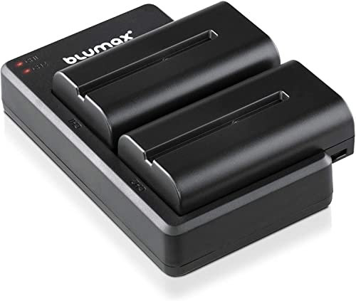 Blumax 2X Akku NP-F550 / NP-F750 2400mAh + Slim Dual Ladegerät | kompatibel mit Sony NP-F970 NP-F960 NP-F990 für Blitzgeräte Videoleuchten Fieldmonitore