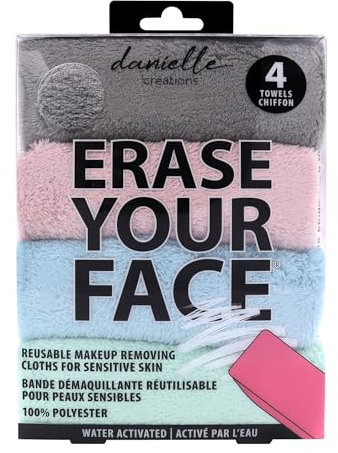 Danielle Creations Erase Your Face Umweltfreundliche, wiederverwendbare Make-up-Entferner-Tücher, Multipack, Box mit 4 Pastelltönen