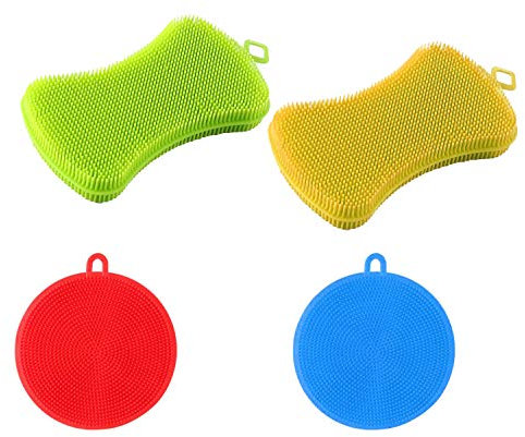 Silikon Schwamm Küchenschwamm Scheuerschwämme Gericht Pinsel Schwamm Silicone Sponge für Küche Multi-Purpose Silikon Schwamm 4 Stück BAP Frei Food Grade