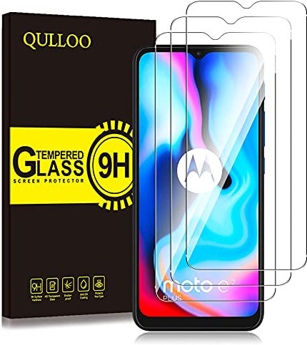 QULLOO Protector de Pantalla para Motorola Moto E7 Plus/Power/i Power, Cristal Templado [9H Dureza] [Anti-Huella] HD Film