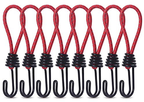 Outdoor Bungee Cords with Hooks - 8pcs Tent Elastic Rope Buckle Hook Spiral Hooks for Camping,Tent Tarp,Advertising Banners (red)