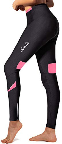 Santic Fahrradhose Lang Damen Gepolsterte Winter Thermo Leggings Radlerhose Radhose Radsport Lange Hosen Tights Elastische Schnell Trocknend Rosa XL