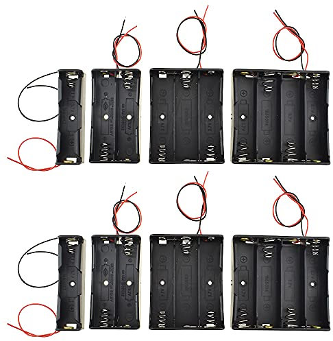 Hahiyo 18650 Battery Holder Bundle Series with Wire Sturdy Clapm Flexible Springs Contact Build-in Harnesses Batteries Black Case Easy Install 8 Pieces for Wall Clocks Ham Radio Kids Toys