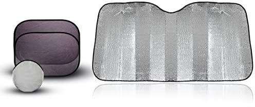 Pack 3, 1 Parasol de Coche Delantero + 2 Protectores Solares para Ventana de Coche - Parasol para Luna Delantera - Parasol Delantero Grande contra Rayos Ultravioleta(Luna Delantera + Traseros)
