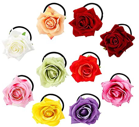 Bunte handgefertigte Rosen-Haarschleife, Kranz, Girlande, elastisch, dehnbar, dekorative Haargummis, Pferdeschwanz-Halter, Haargummis, Ring für Frauen, Hochzeit, Brautparty, Frisuren, 10 Stück