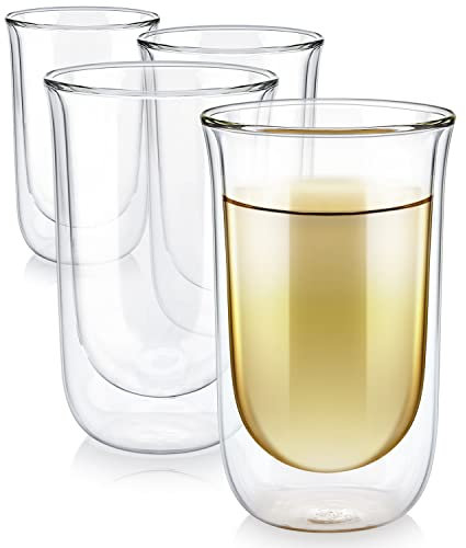 Teabloom Tulpen-Isoliergläser für Tee, Kaffee und andere Getränke – doppelwandiges Borosilikatglas hält Getränke heiß/kalt, 340 ml (4er-Set)