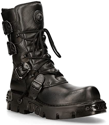 New Rock Stivali Unisex al Polpaccio M.391-S18 in Pelle Nera Metallizzata con Teschio Punk Gotico 9