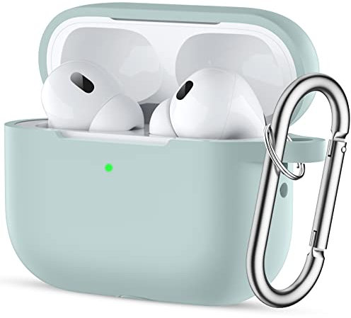 Easuny Custodia per AirPods PRO 2/1 (2022/2019) - Silicone Cover per AirPods PRO 2nd/1st Case, Antiurto Protezione Cover Compatibile con AirPods PRO Seconda Generazione, con Moschettone, BluVerde