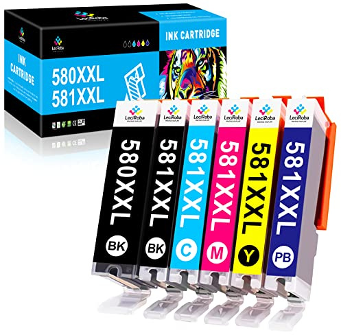 LeciRoba 580XXL 581XXL for Canon 580 & 581 ink cartridges and 580xxl 581xxl,for PGI-580 xxl CLI-581 XXL,for Canon TR7500 TR8500 TS6100 TS6200 TS6300 TS700 TS8200 TS8350 TS9150 Printers (6 PACK)