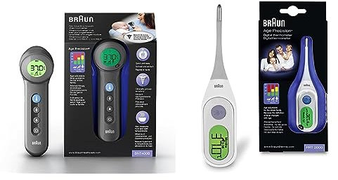 Thermomètre Braun sans contact + contact avec technologie Age Precision (PositionCheck, double technologie, hygiénique, pour tous les âges) BNT400B & PRT2000EU Thermomètre Digital Age Precision™