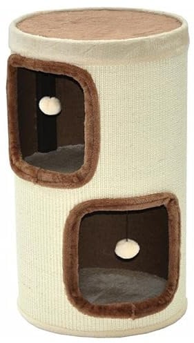 nanook Katzen Kratztonne Kratzbaum Kratzturm Tom, Höhe 70 cm Spieltonne mit extra großen Öffnungen Kratzfest standfest - beige braun
