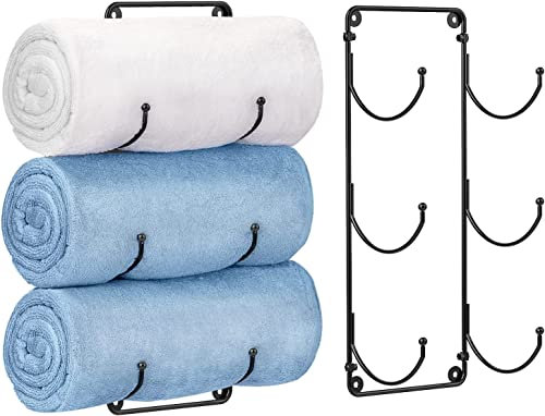 Towel Rack for Bathroom, Wall Mounted Towel Storage, Bath Hanging Towel Holder, Metal Wine Rack Towel Rail for Shower Towels Hand Towel, Set of 2 (Black)