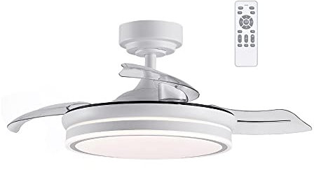 wonderlamp - Ventilador de Techo con luz LED Perla mini, Aspas Retráctiles, Motor DC muy Silencioso, 3 CCT Regulable 46W, Blanco