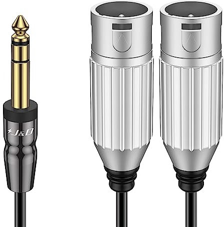 J&D Cavo Splitter da Y TRS 6,35 mm a Doppio XLR, PVC Sbucciato, Cavo Sbilanciato TRS 1/4 Maschio 6,35 mm 1/4 TRS Maschio Cavo Adattatore Audio Stereo per Altoparlante Microfono Mixer AMP, 1,8 m