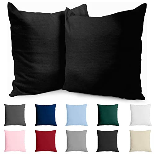 Kissenbezug 50x50 Baumwolle Renforcé (2er-Set) - Schwarz - Dicht gewebt mit 57 Fäden/cm² - Kissenhülle 50x50 cm - Oeko Tex Zertifiziert - Dreamzie